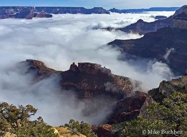 A sea of clouds covers the Inner Canyon